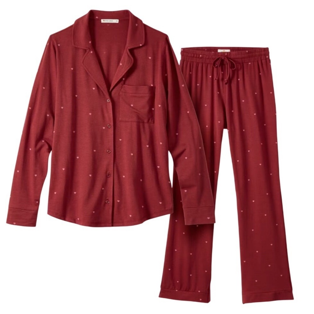 Marine Layer Pajama Set Womens XS‎ Cabernet Classic PJ Set Heart Soft Cozy